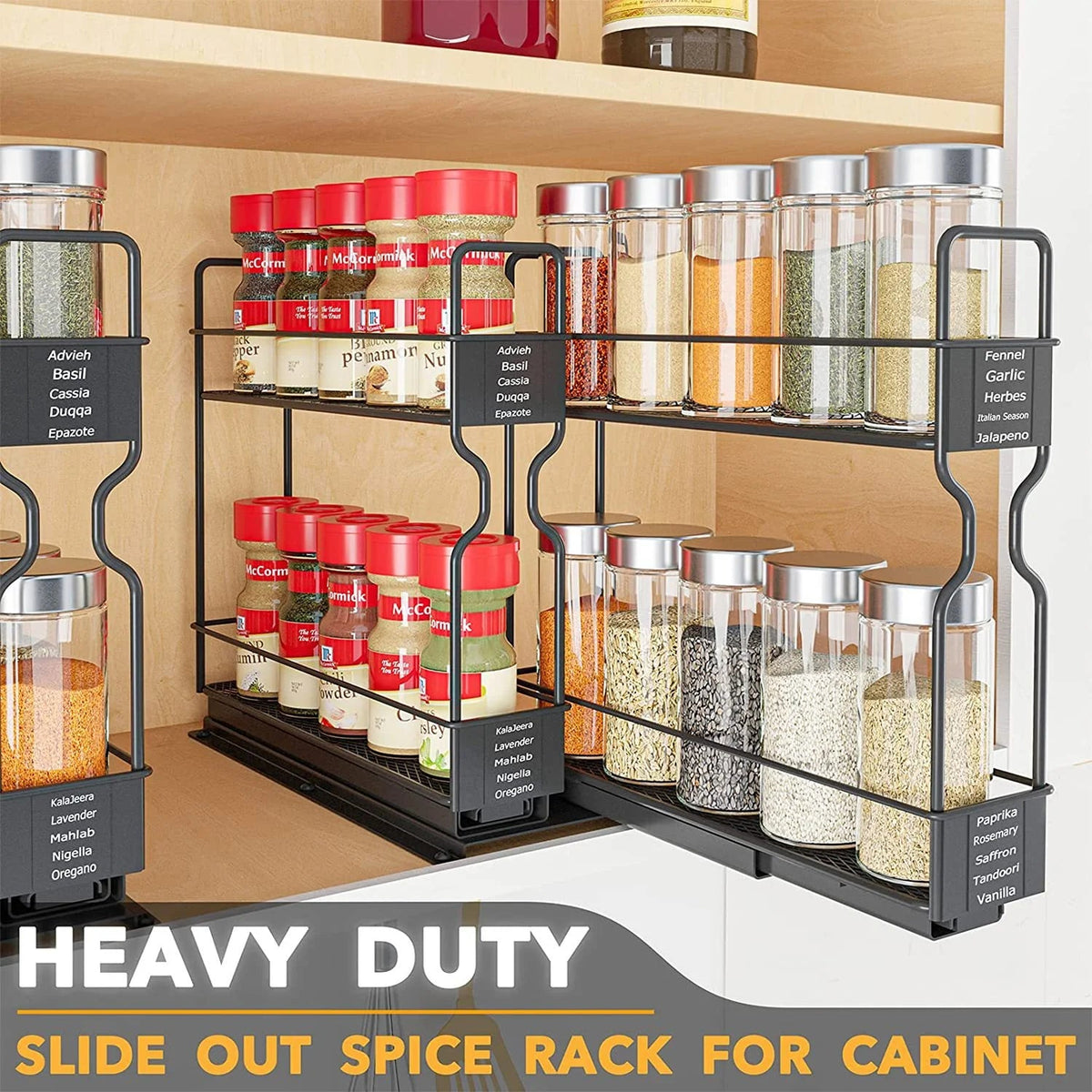 Pull Out Spice Rack Organizer for Cabinet – Heavy Duty Slide Out Design
