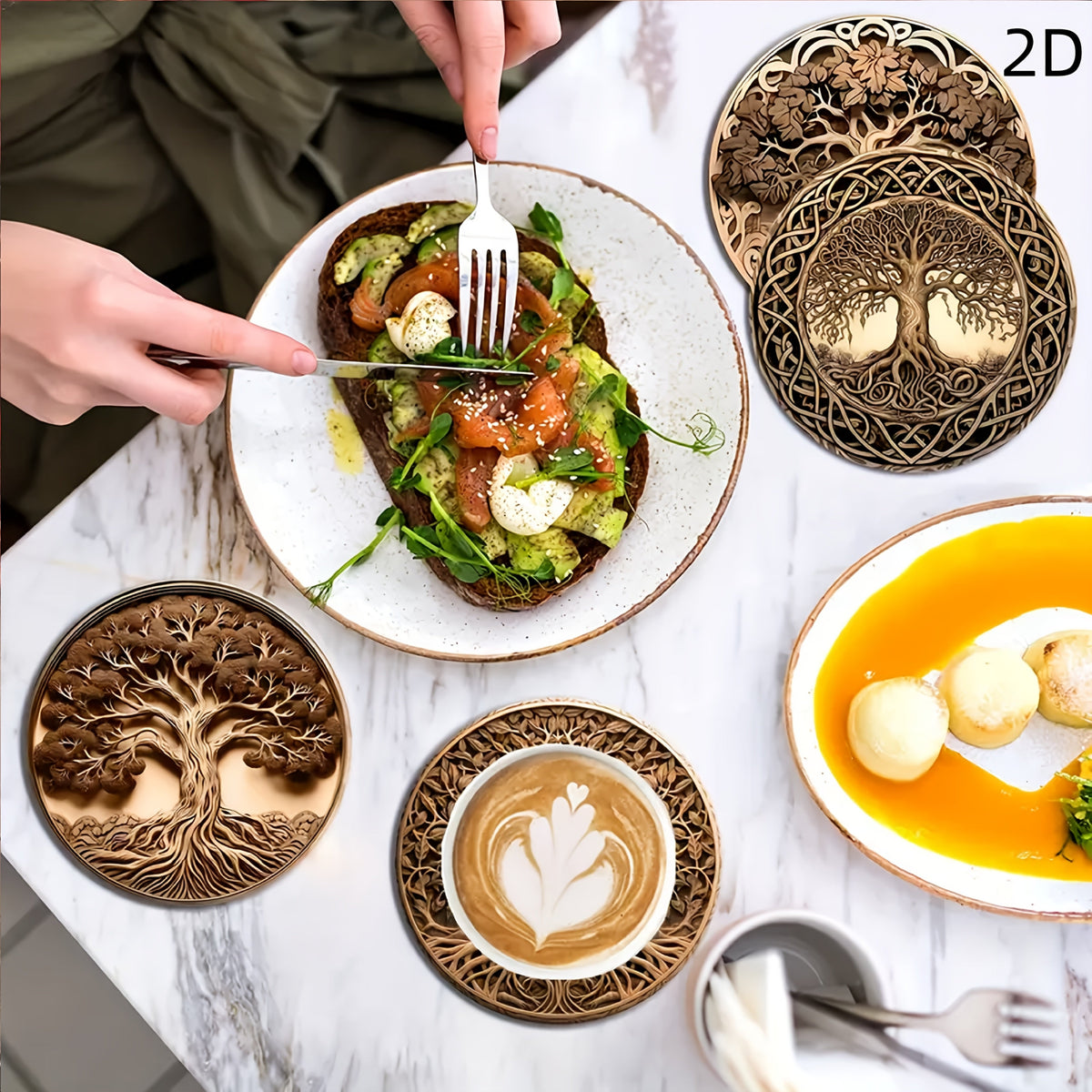 8Pcs Life Tree Series Wooden Coasters