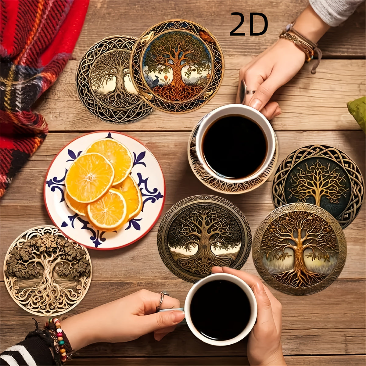 8Pcs Life Tree Series Wooden Coasters