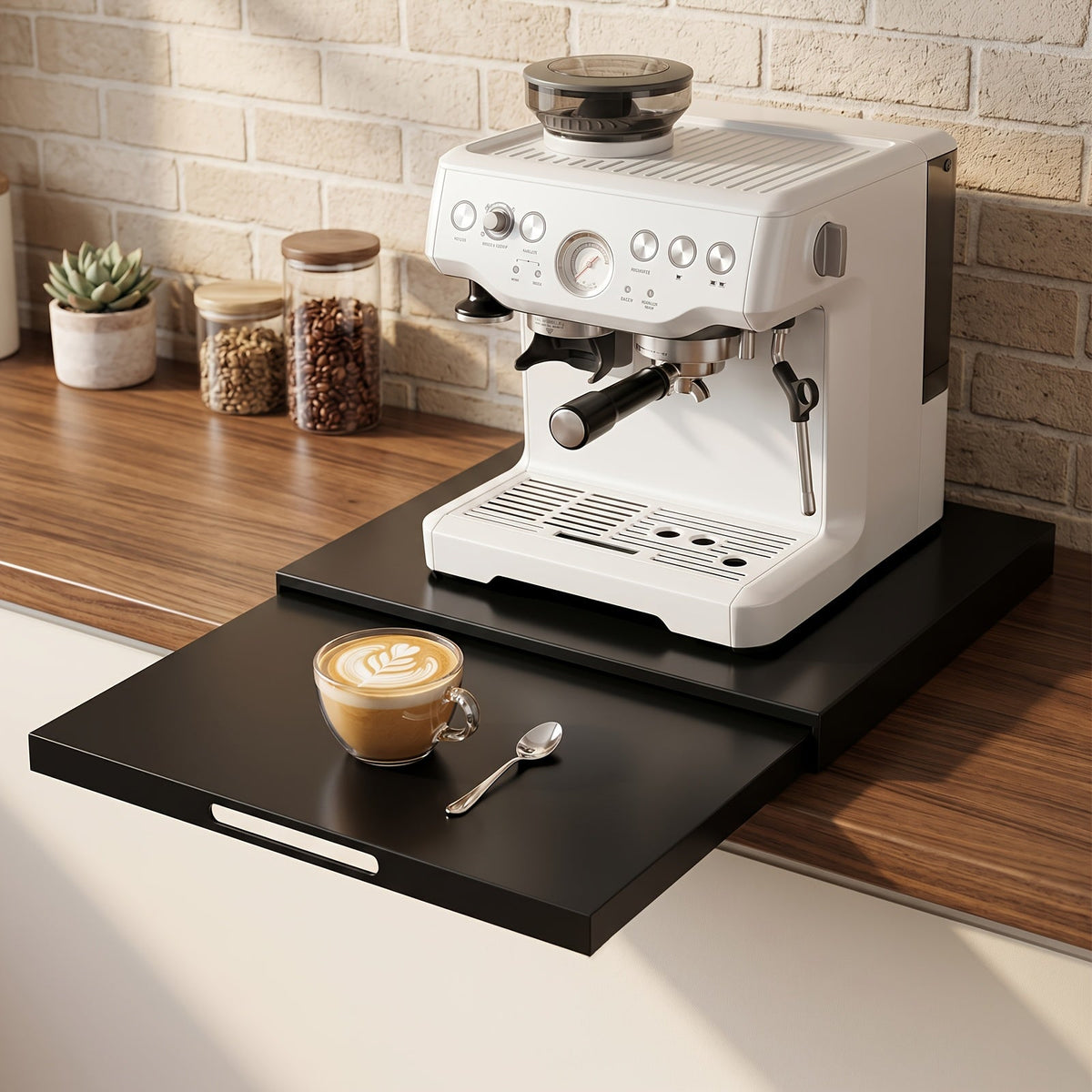 Expandable Steel Coffee Station Organizer with Drawer –Kitchen Counter & Microwave Storage Rack