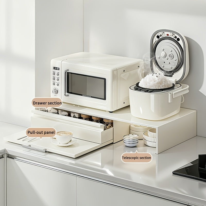Expandable Steel Coffee Station Organizer with Drawer –Kitchen Counter & Microwave Storage Rack