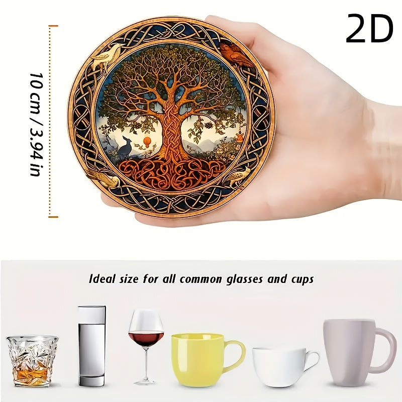 8Pcs Life Tree Series Wooden Coasters