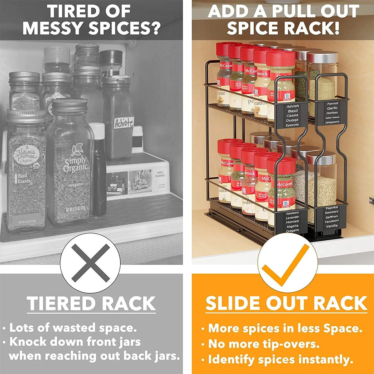 Pull Out Spice Rack Organizer for Cabinet – Heavy Duty Slide Out Design