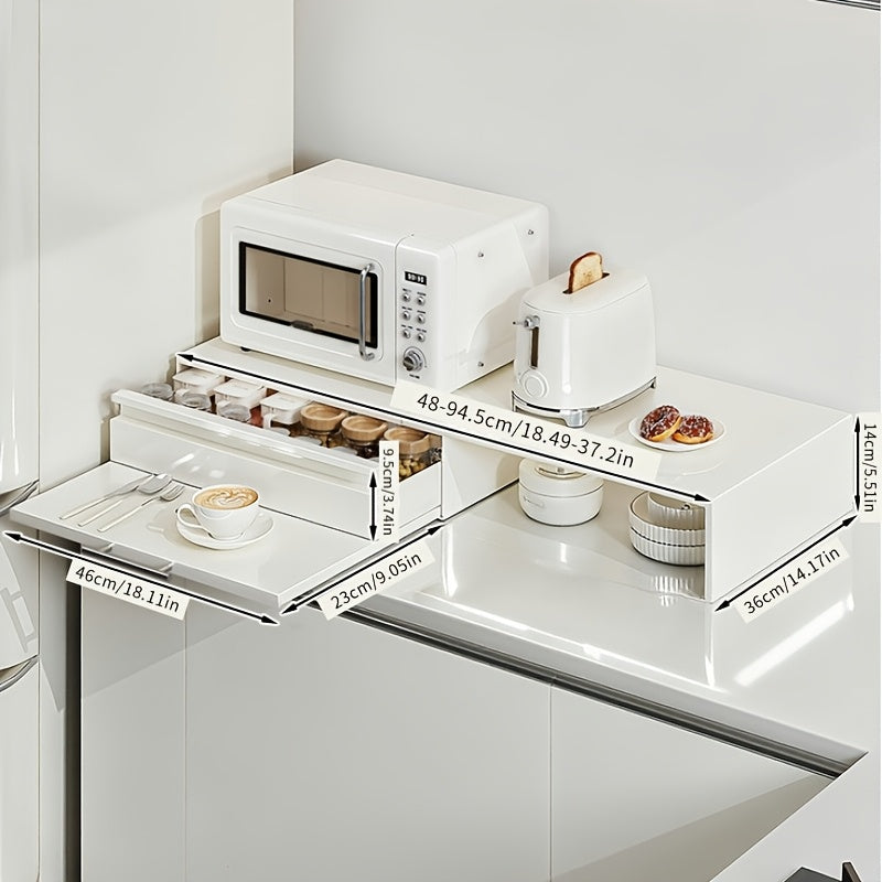 Expandable Steel Coffee Station Organizer with Drawer –Kitchen Counter & Microwave Storage Rack