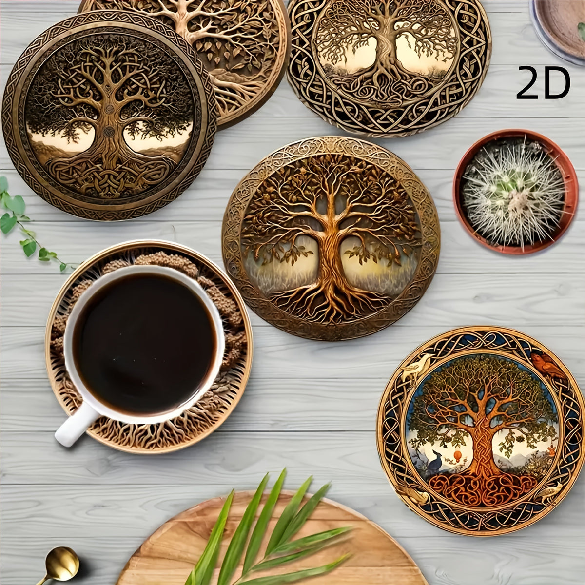 8Pcs Life Tree Series Wooden Coasters