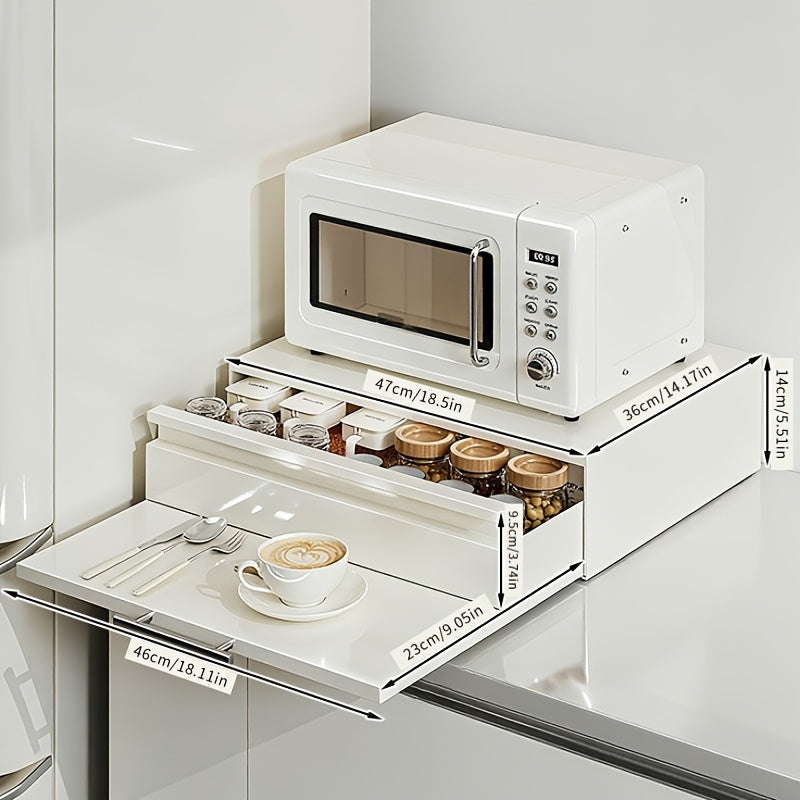 Expandable Steel Coffee Station Organizer with Drawer –Kitchen Counter & Microwave Storage Rack