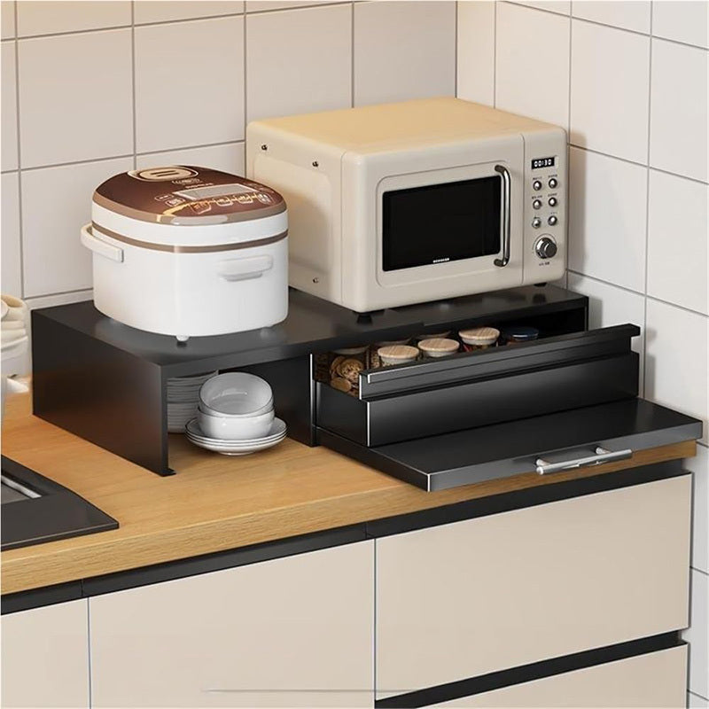 Expandable Steel Coffee Station Organizer with Drawer –Kitchen Counter & Microwave Storage Rack