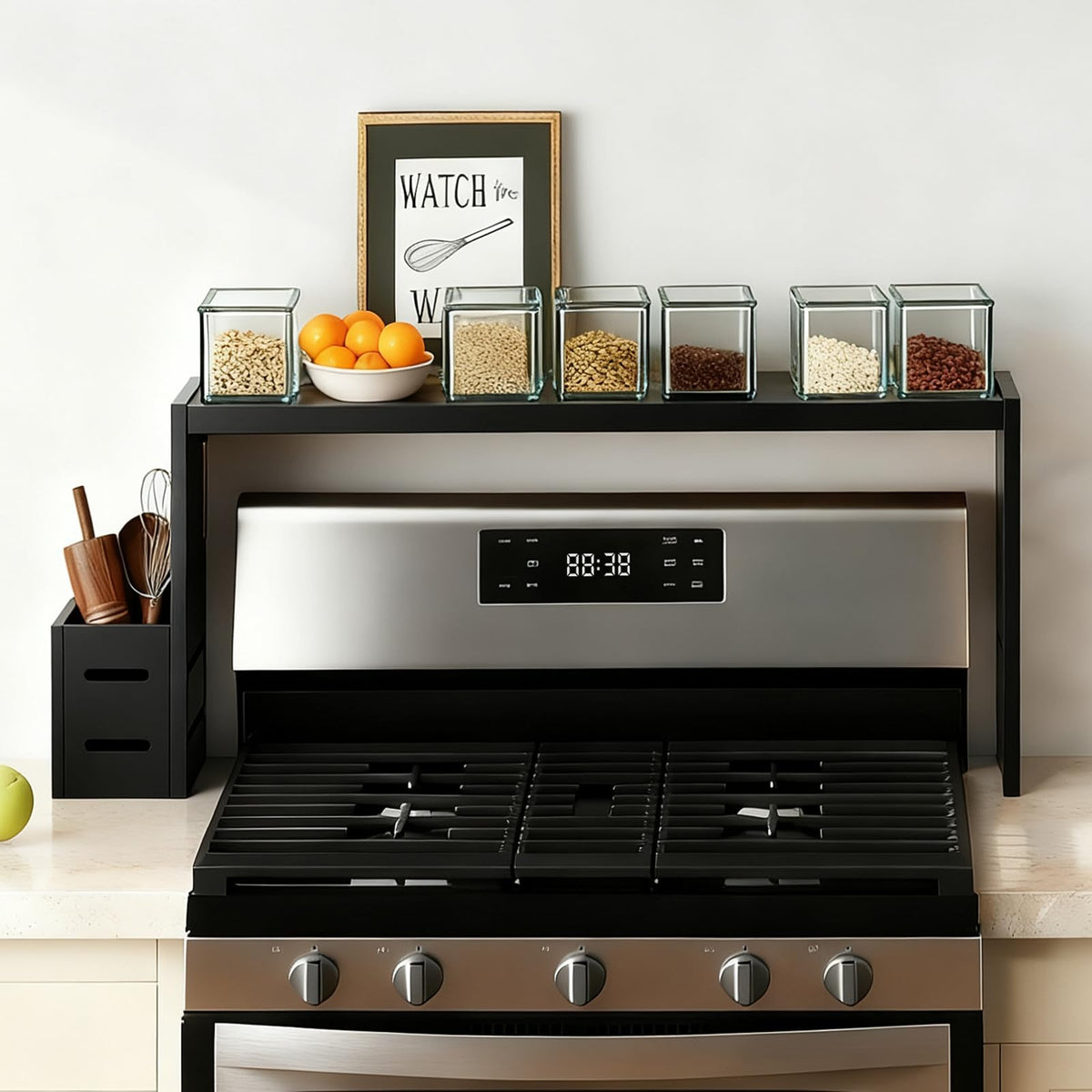 Adjustable Bamboo Stove Rack – Space-Saving Kitchen Organizer Shelf
