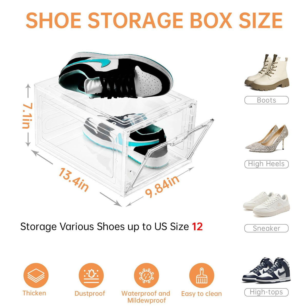 Large Clear Shoe Storage Box with Magnetic Door