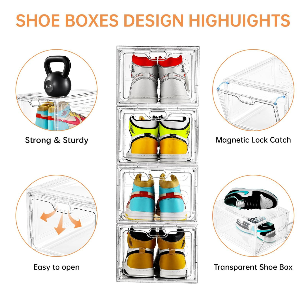 Large Clear Shoe Storage Box with Magnetic Door