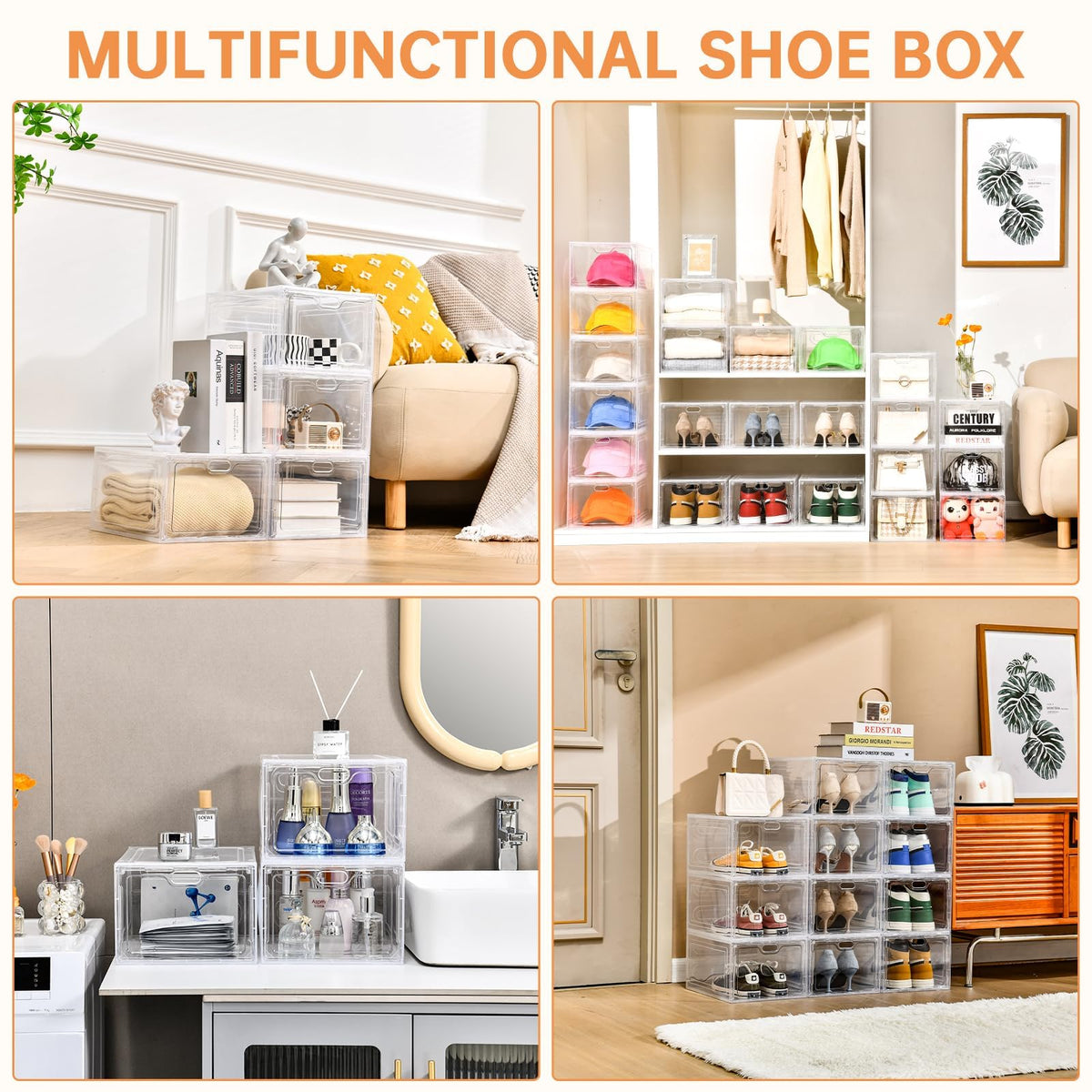 Large Clear Shoe Storage Box with Magnetic Door