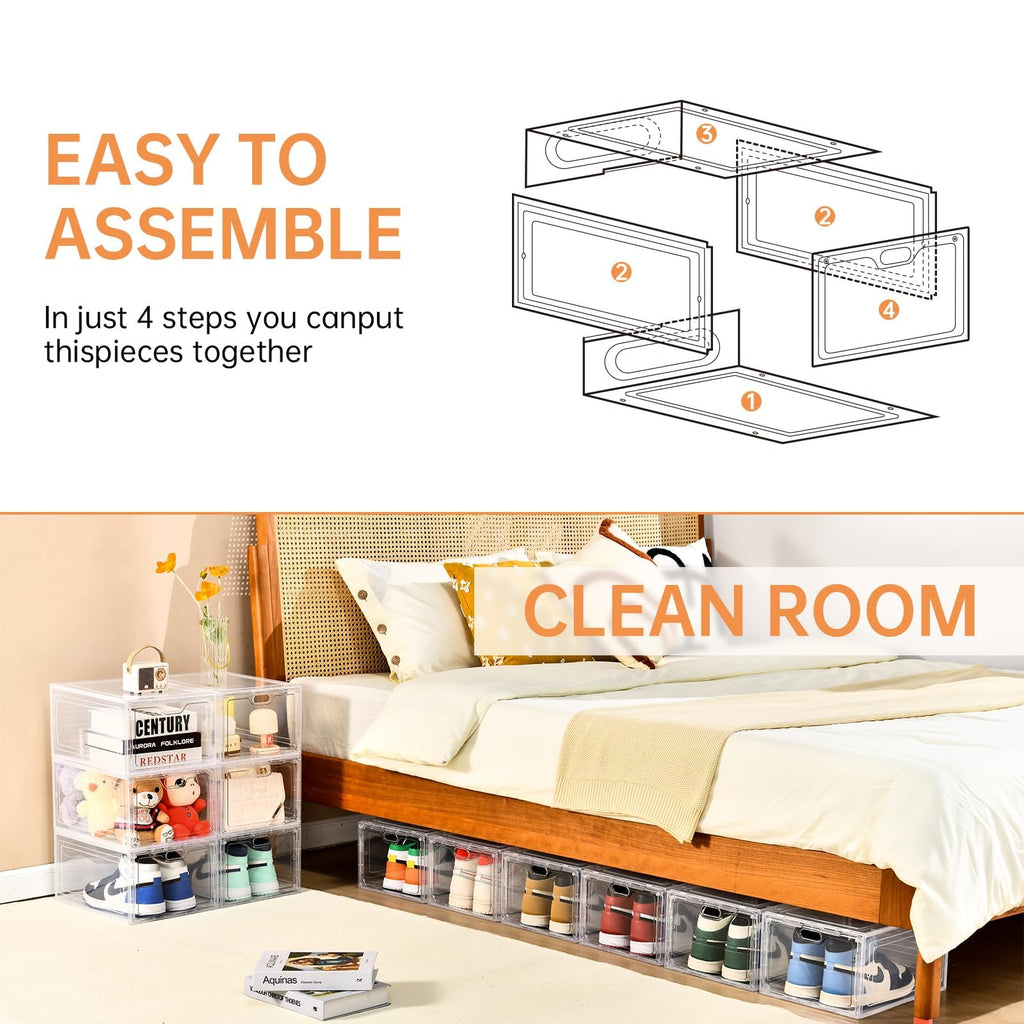 Large Clear Shoe Storage Box with Magnetic Door