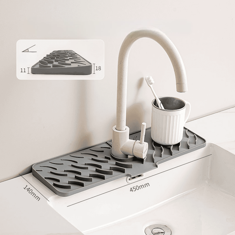 Wave‑Pattern Silicone Faucet Draining Mat – 5° Sloped Non‑Slip Drip Pad (70 mm)