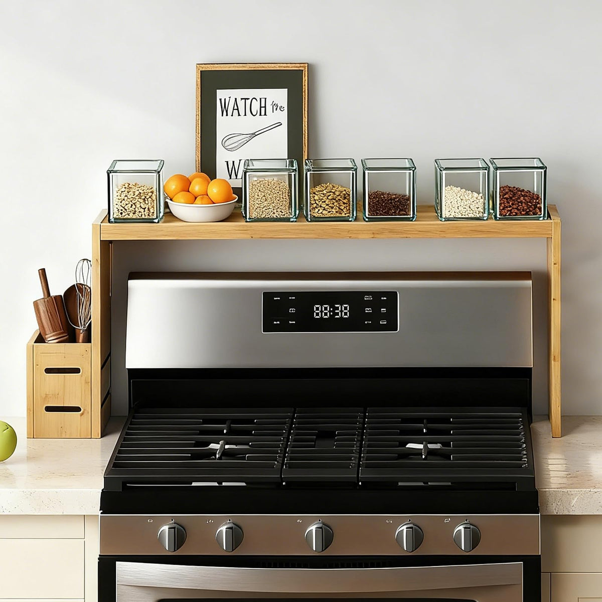 Adjustable Bamboo Stove Rack – Space-Saving Kitchen Organizer Shelf