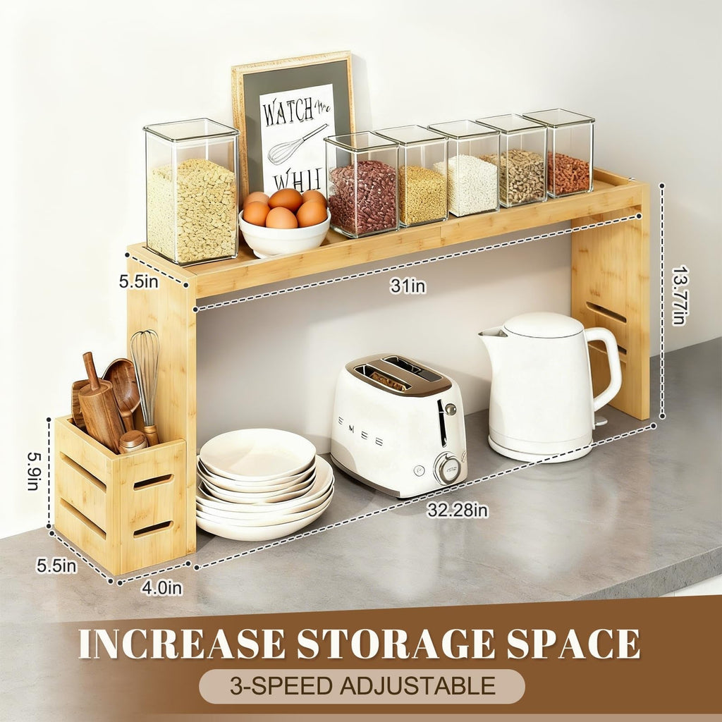 Adjustable Bamboo Stove Rack – Space-Saving Kitchen Organizer Shelf