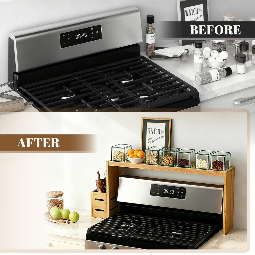 Adjustable Bamboo Stove Rack – Space-Saving Kitchen Organizer Shelf
