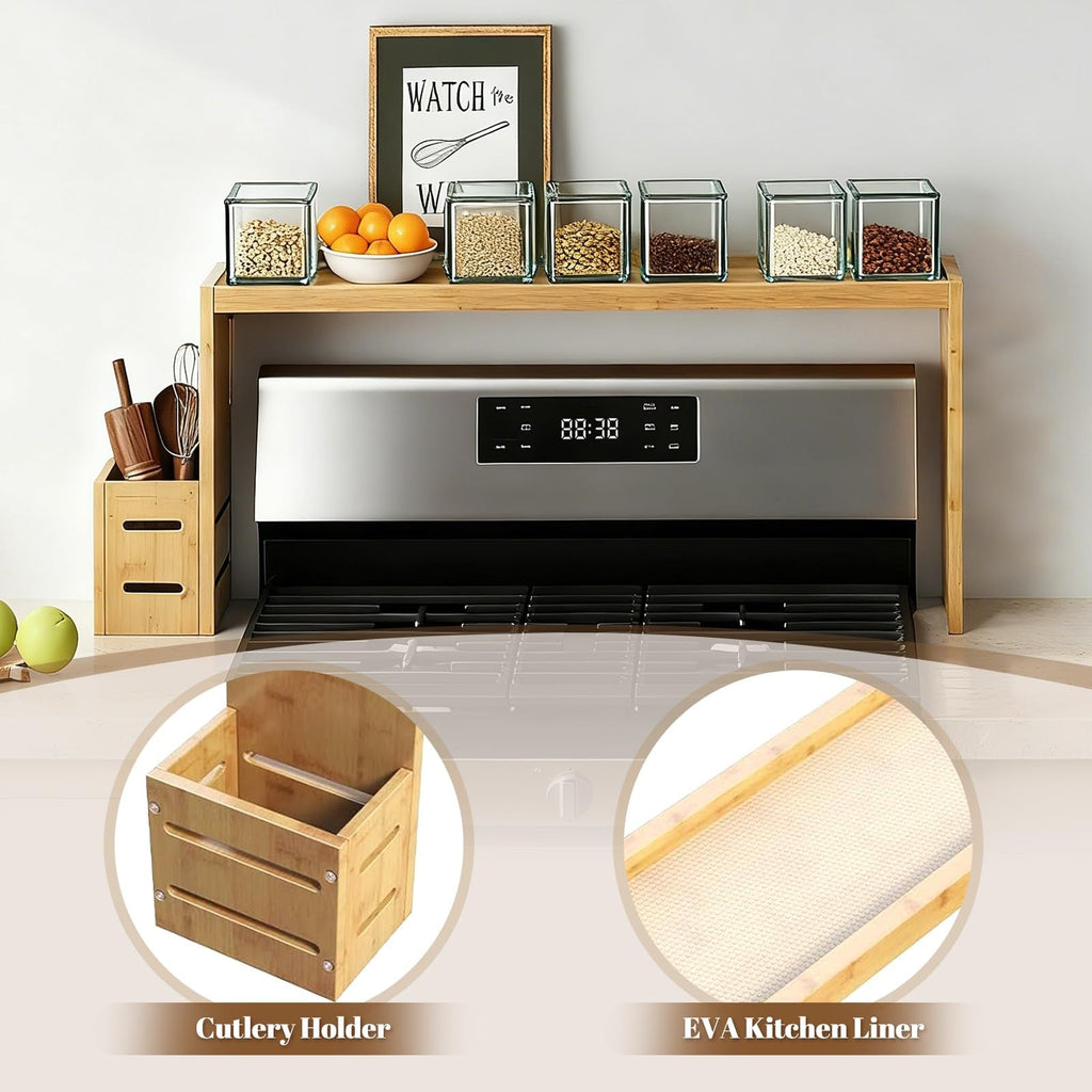 Adjustable Bamboo Stove Rack – Space-Saving Kitchen Organizer Shelf