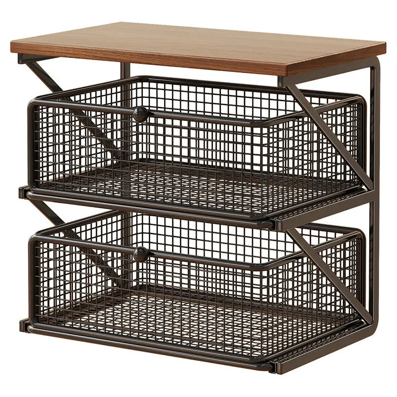 No-Assembly Pull-Out Coffee & Tea Organizer Rack – Solid Wood & Carbon Steel Storage Shelf